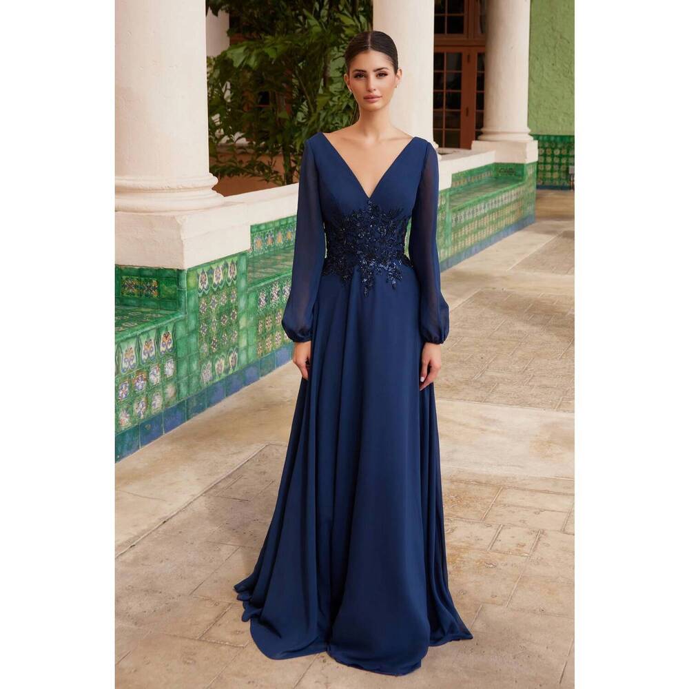 NEW NOX ANABEL long sleeve gown in navy blue